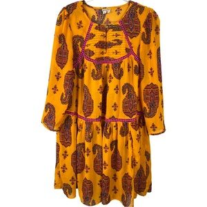 HOLDING HORSES Anthropologie Yellow and Pink Paisley Long Sleeve Mini Dress | 8